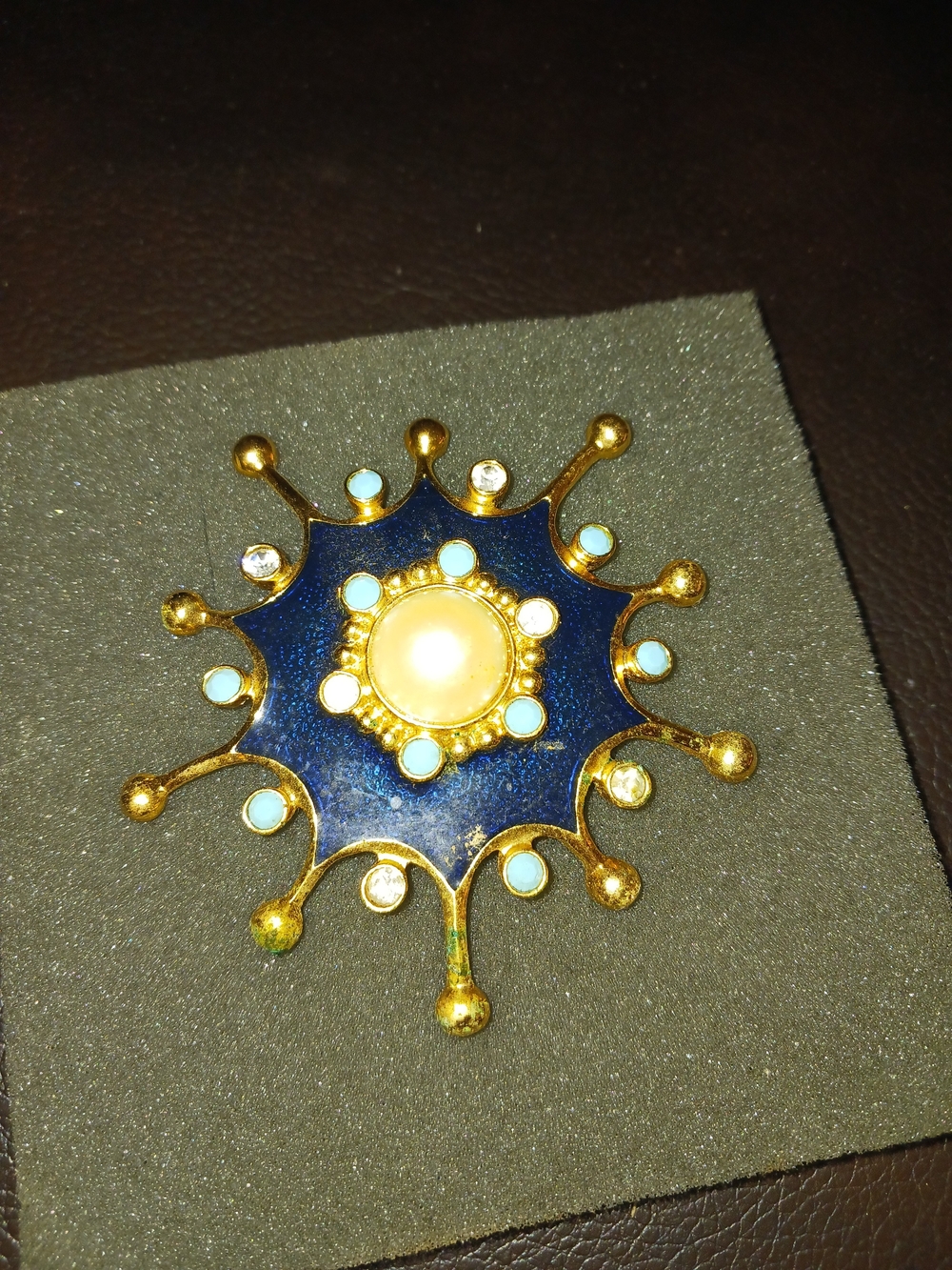Avon Roman Holiday Blue & Gold Starburst Brooch Like New